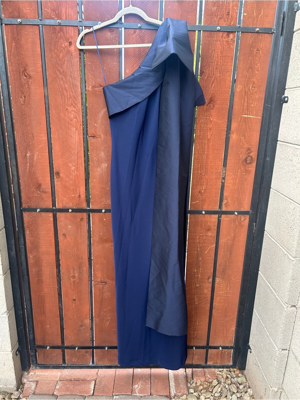 BERNADETTE Adrian One Shoulder Draped Bow Taffeta Navy Maxi Dress NWT - Picture 4 of 12